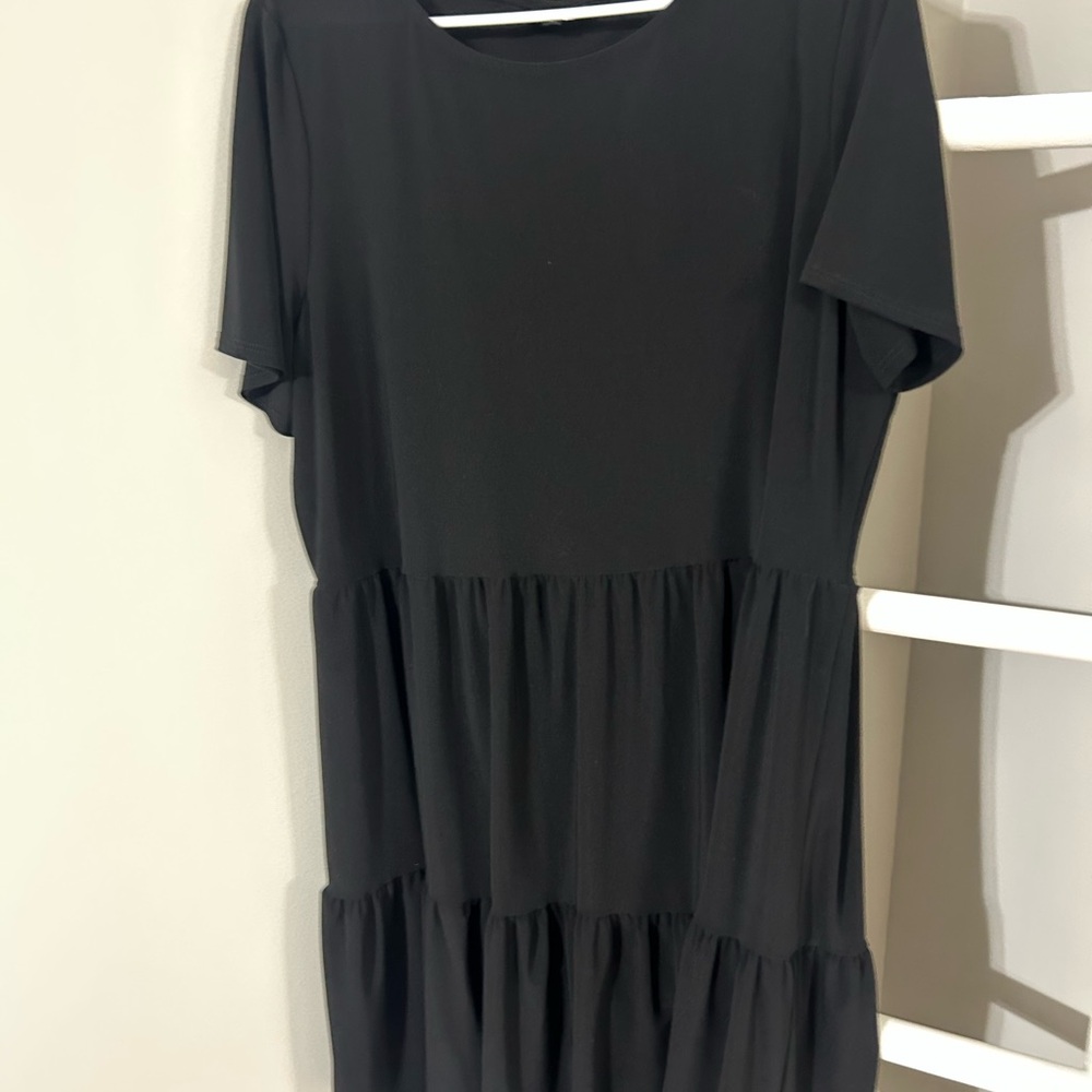 Black Tiered Short Sleeve Dress